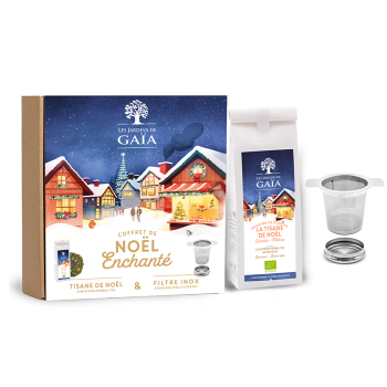 Organic Christmas Herbal Tea Gift Set with Stainless Steel Tea Strainer - Les Jardins de Gaïa