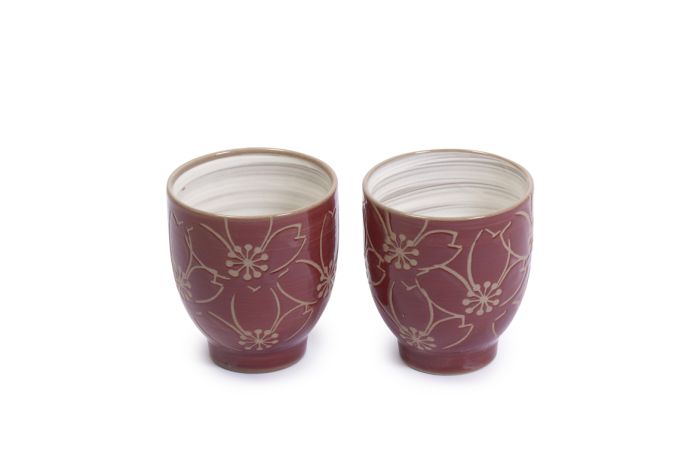 Tasses Yunomi Fleurs Rouges - Grès - Set de 2 - 200 ml - Les